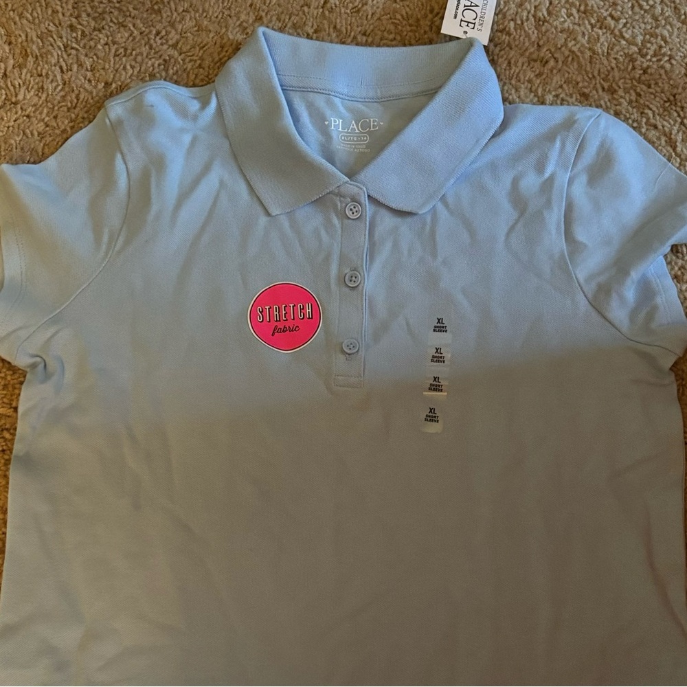 NWT Children’s Place Girls Light Blue Polo Shirt - Size XL, Stretch Material
